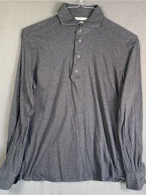 Suitsupply Polo Shirt Mens Medium Gray Egyptian Cotton Long Sleeve Extra Slim